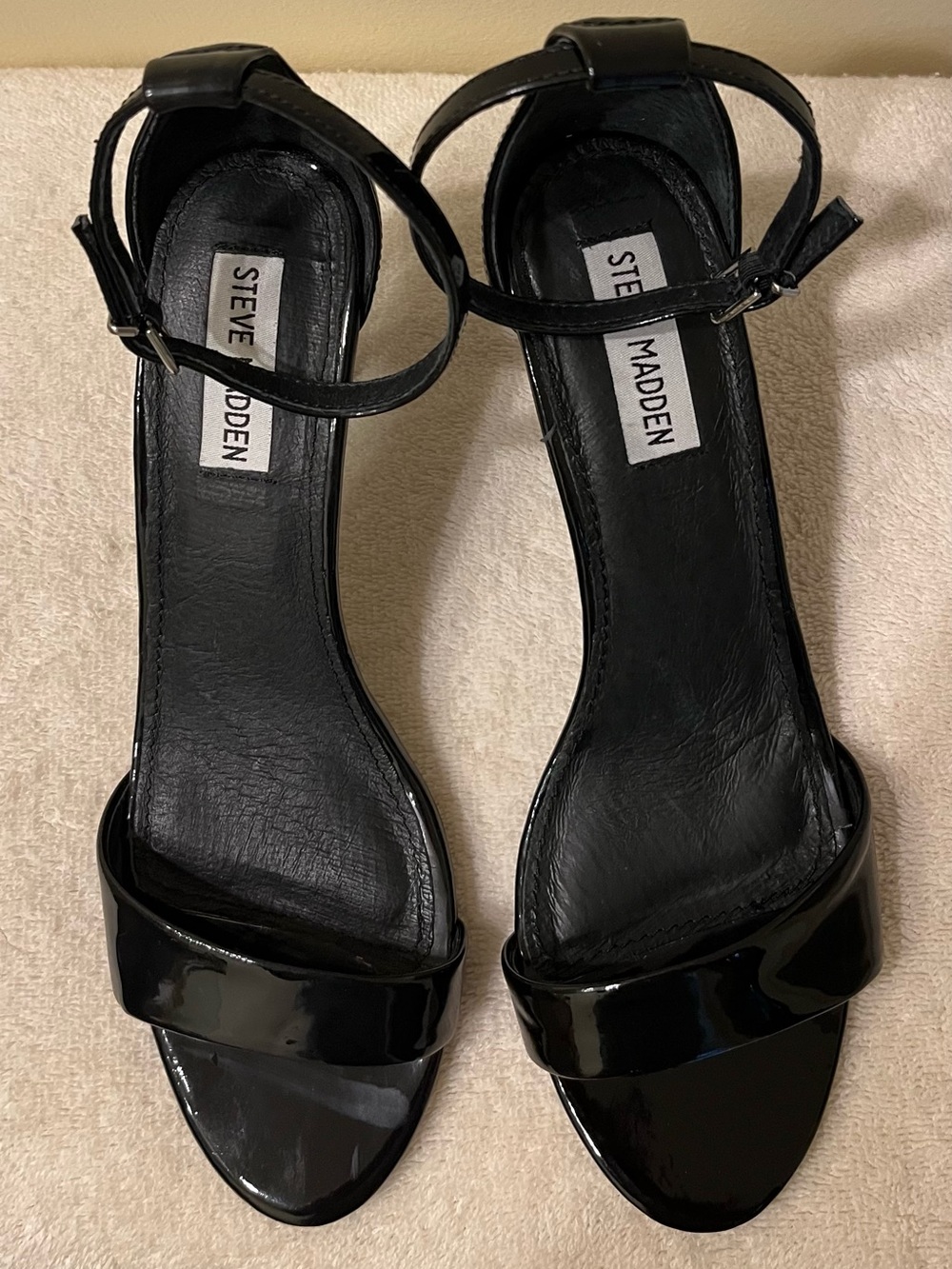 Steve Madden Black Patent Ankle-Strap Heels